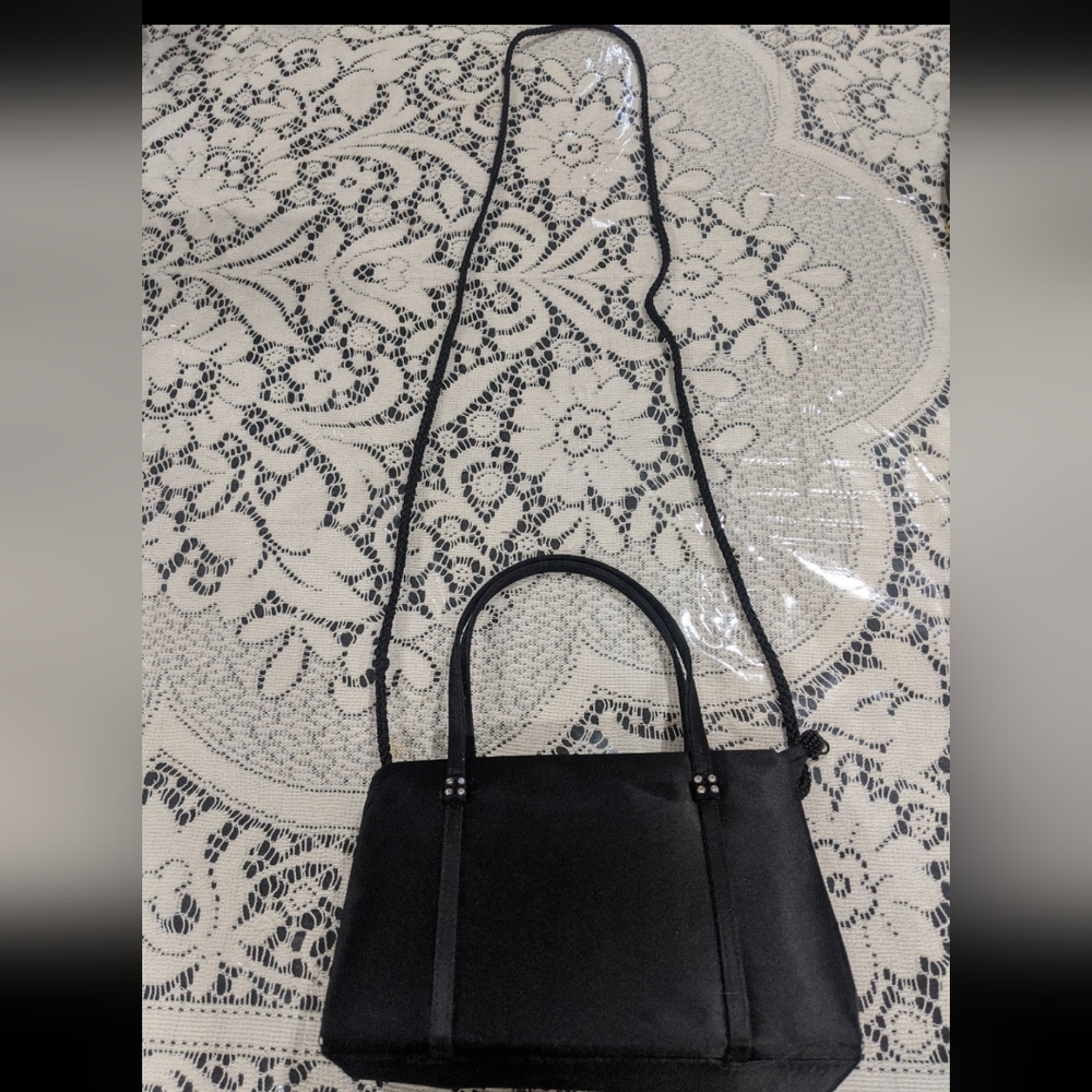 Vintage Retro Black Satin Mini Evening Bag Crossbody Purse Elegant Party